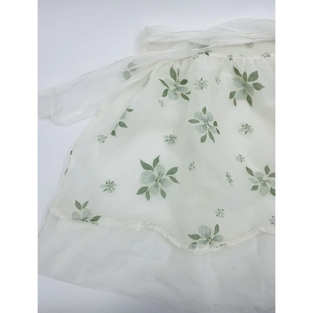 Vintage 1960s Sheer Floral Chiffon Half Apron Hostess Inner Pocket